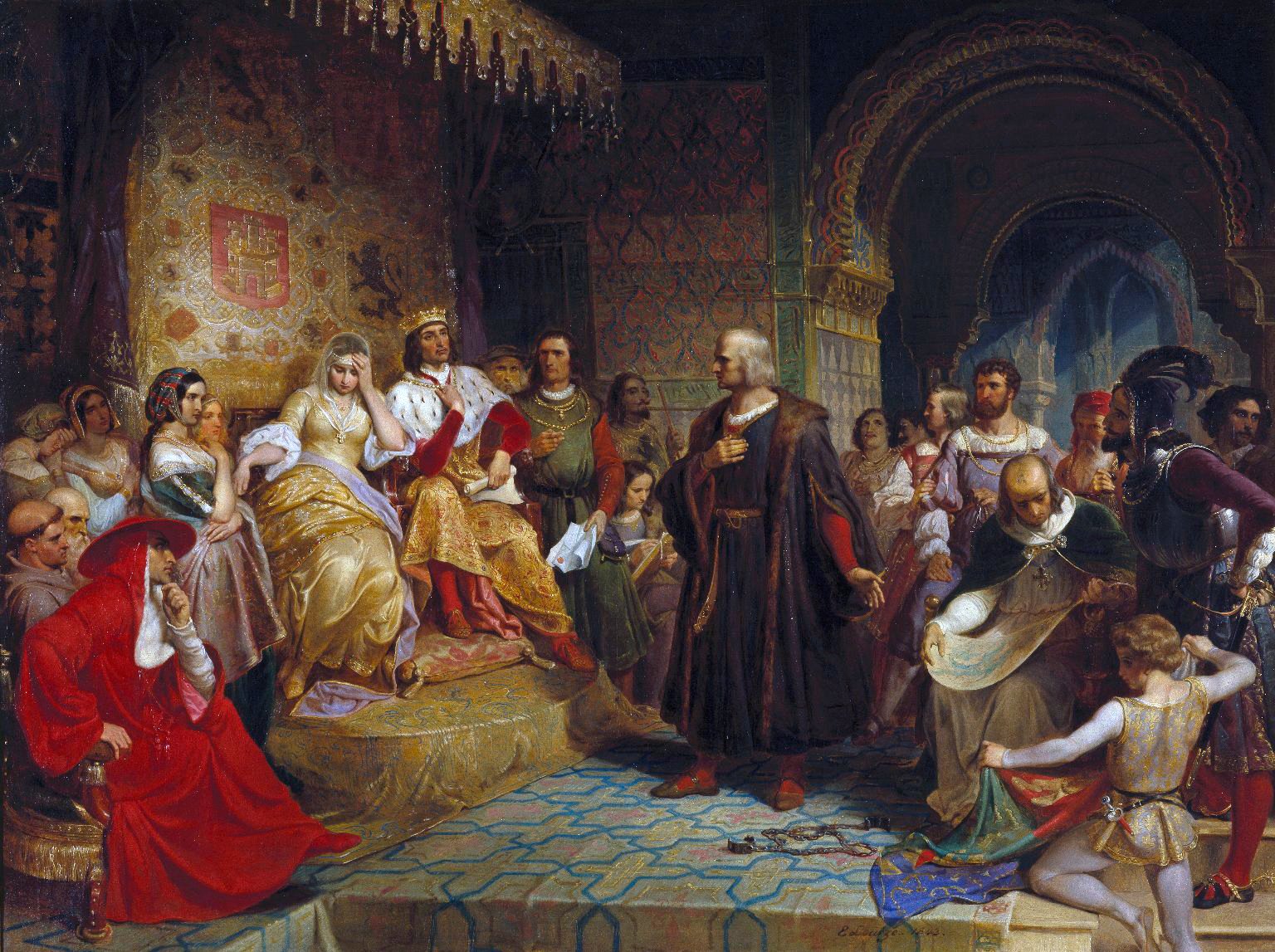 Christopher Columbus Was First to Discover the Americas (image credits: Columbus before the Queen, Brooklyn Museum., Public domain, https://commons.wikimedia.org/w/index.php?curid=6448106)