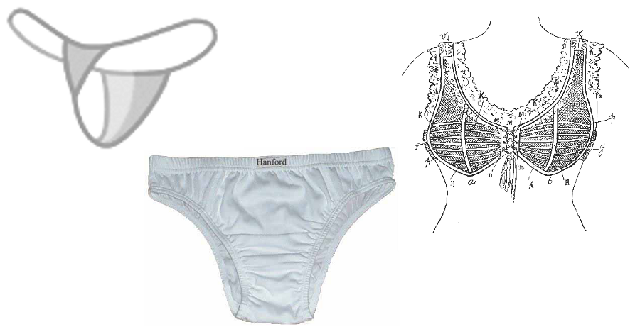 Underwear (The Classic Fan Favorite) (image credits: From PD image File:Underwear - triangle back, strap sides.png by User:Rvlww, old patent application File:ABboussetFGcotes en elastique reunissant les gousset aux epauliersHKMbaleines.gif, and third unspecified image., Public domain, https://commons.wikimedia.org/w/index.php?curid=12568413)