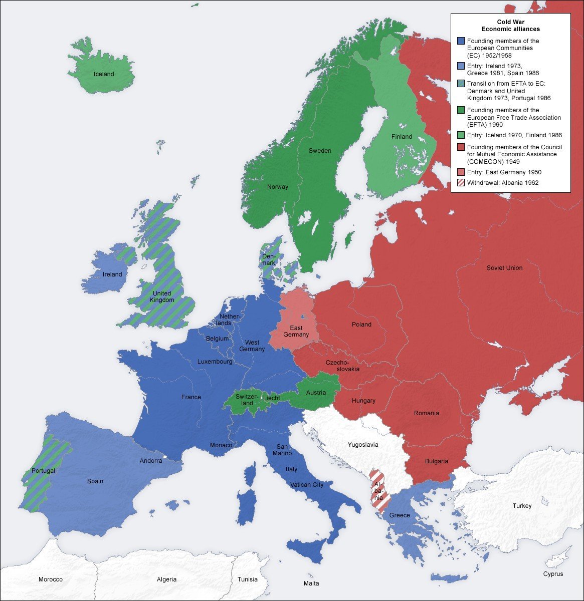 The Cold War Divides Europe (1947-1991) (Image Credits: Wikimedia)