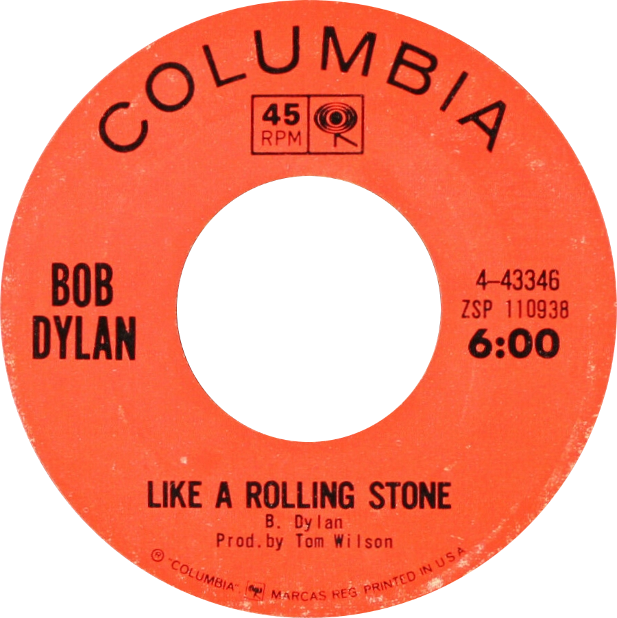 9. "Like a Rolling Stone" - Bob Dylan (1965) (Modified from original: https://www.ebay.com/itm/313652030477, Public domain)