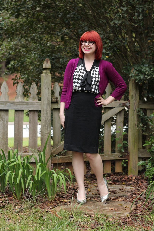 10. Poet-Core: The Bookish Aesthetic That's Surprisingly Wearable (Black Pencil Skirt, Checkerboard Print Shirt, Silver Pointed Heels, and Cat Eye Glasses, CC BY-SA 2.0)