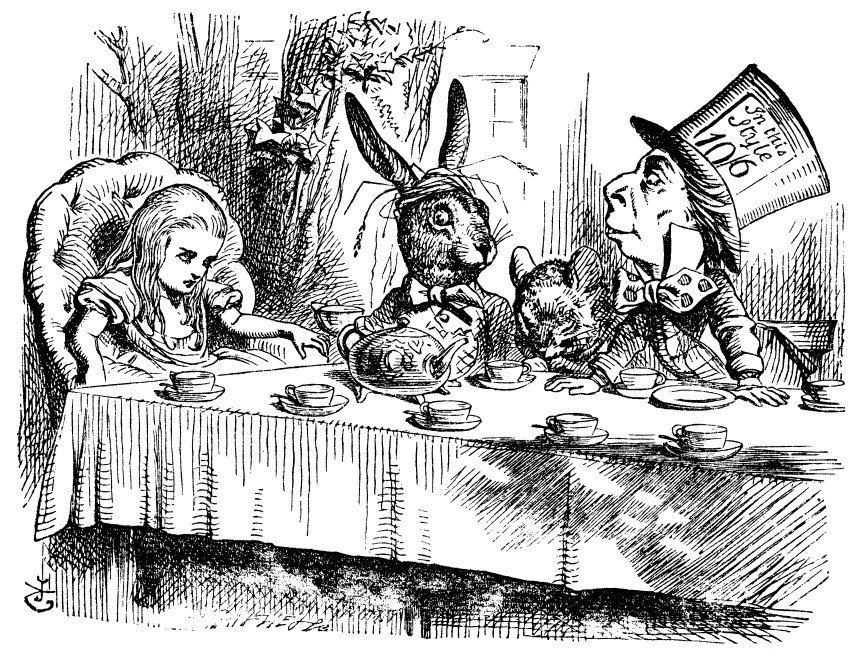 7. Alice - Created by Lewis Carroll (Alice in Wonderland, Illustrator: Tenniell 1st Russian Edition, Public domain)
