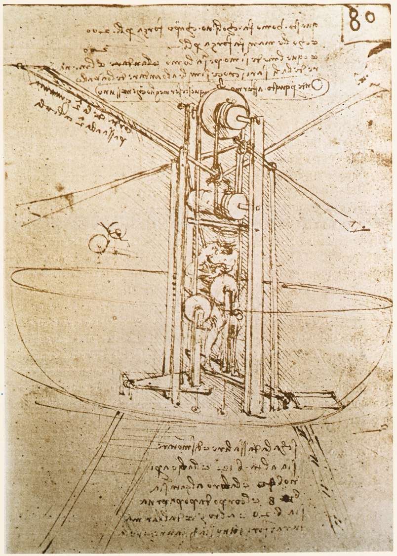 2. Leonardo da Vinci's Flying Machines (late 1400s) (Web Gallery of Art:   Image  Info about artworkwga QS:P11807,"l/leonardo/12engine/3flying1", Public domain)