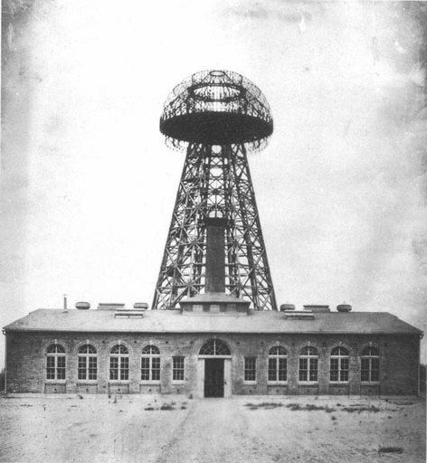 9. Nikola Tesla's Wireless Electricity and the Wardenclyffe Tower (1901) (Retrieved from http://www.sftesla.org/images/Tesla_Broadcast_Tower.JPG
Previously published in Arthur B. Reeve, "Tesla and his Wireless Age" in Popular Electricity magazine, Popular Electricity Publishing Co., Chicago, Vol. 4, No. 2, June 1911, p. 97, Public domain)