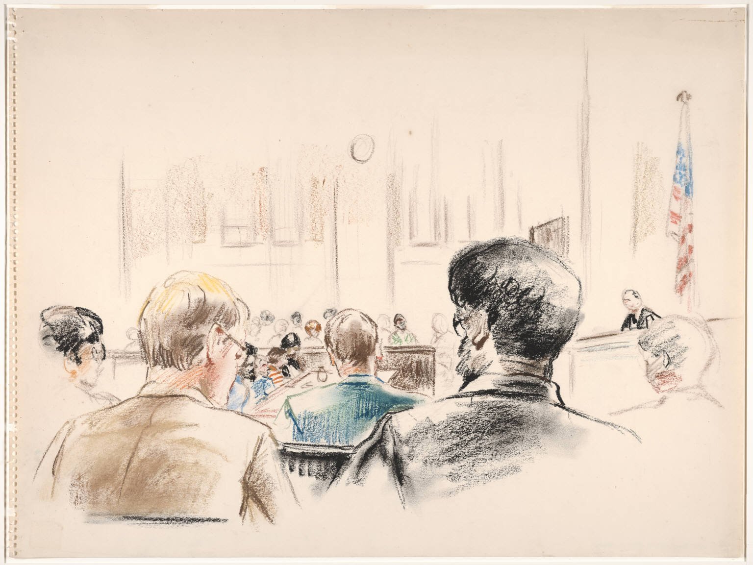 Mary McCarthy vs. Lillian Hellman: The Feud That Went to Court (Flickr: [Drawing of an overview of the courtroom that includes the judges bench and defense table.], CC BY-SA 2.0)