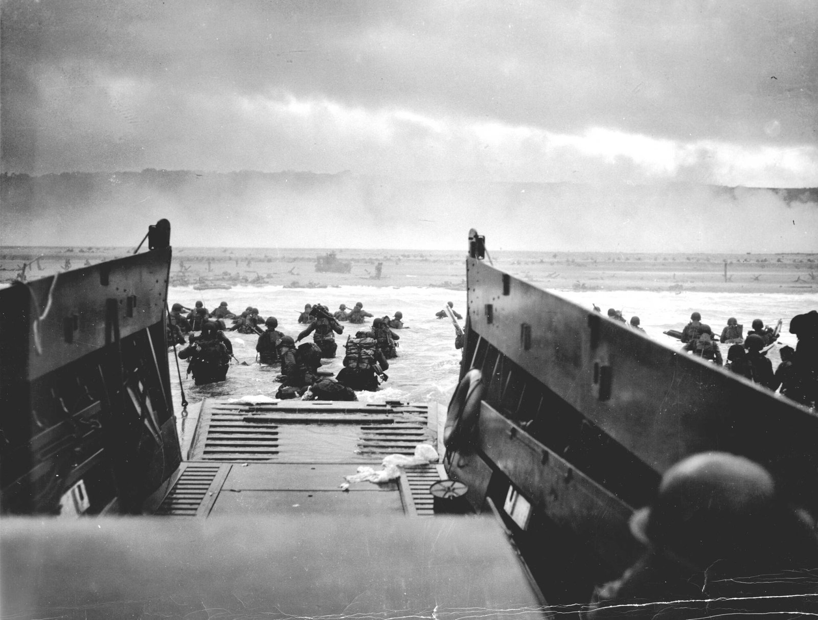 Saving Private Ryan (1998) (Famous Coast Guard Photographs (direct image URL [1])

Also The Coast Guard at Normandy "The Jaws of Death" (direct image URL [2]), Public domain)