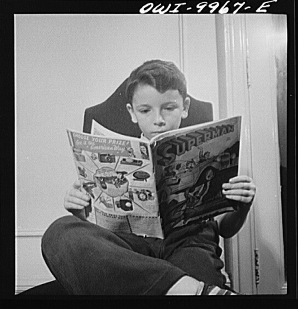 Superman: Fighting Discrimination Around 1950 (This image  is available from the United States Library of Congress's Prints and Photographs division under the digital ID fsa.8d23110.This tag does not indicate the copyright status of the attached work. A normal copyright tag is still required. See Commons:Licensing., Public domain)