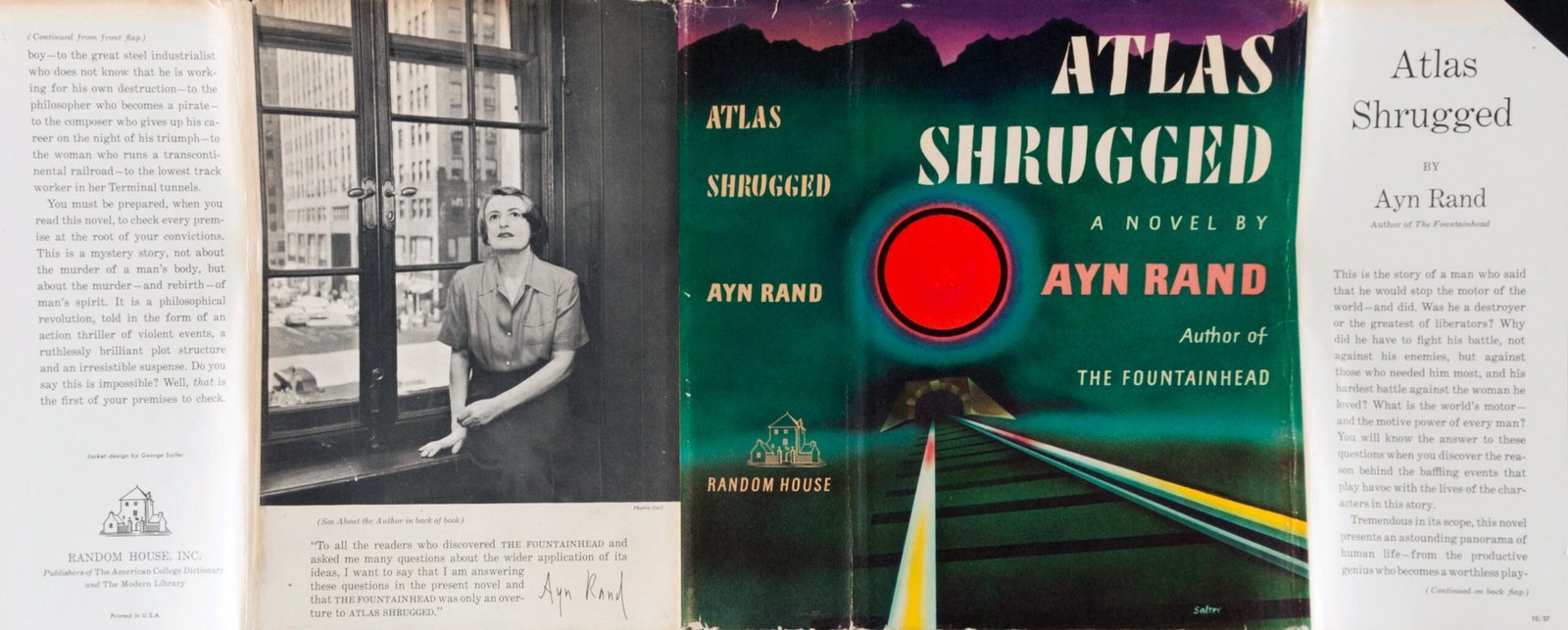2. Atlas Shrugged by Ayn Rand (Scan via Heritage Auctions Lot #36545. Cropped from the original image and retouched; see upload history below for unretouched original., Public domain)
